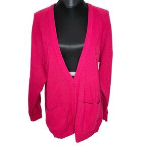 Vintage Casual Corner Cardigan Sweater Lambswool Button Front Hot Pink Large